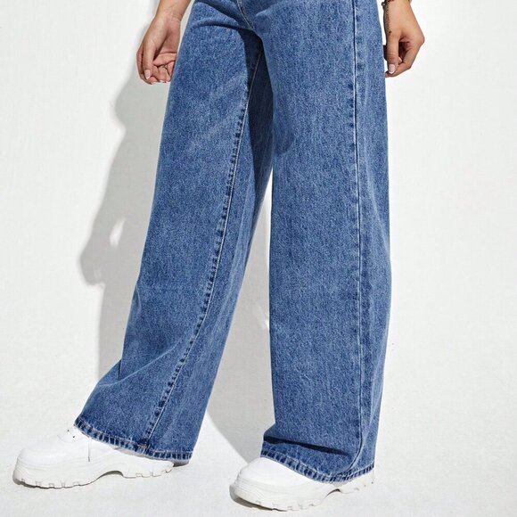 Dark Wash Casual Women's High Waist Wide Leg Jeans - Picture 4 of 6